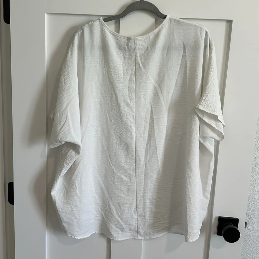 Jodifl Women's M Flutter Sleeve Pocket Tee Shirt White Crepe Texture Oversized - Picture 6 of 11